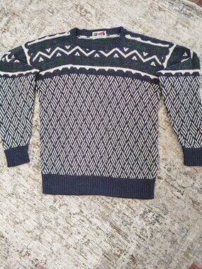 Vintage Arrow Sport Knit Sweater- XL -Navy/White/Green Pattern